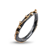 By Birdie Zeus Plain ring sort rhodineret sølv m.14kt guldkugler (str. 52-60)