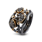 By Birdie Alexandra ring sort rhodineret sølv m.14kt og 0,10ct + 3,5ct diamanter (str. 52-60)