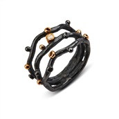By Birdie Grace Triple ring sort rhodineret sølv m. 14kt og 0,05 ct brillant (str. 52-60)