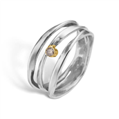By Birdie Lotus Trio Plain ring sølv m.14 kt og 0,05ct. brillant (str. 52-60)
