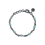 By Birdie Chain Fenton Aqua armbånd sort rhodineret sølv m. akvamarin (16,5-20 cm)