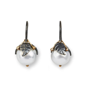 By Birdie Urban Leaf Drops South Sea Pearl ørehængere sort rhodineret sølv m. 14 karat guld