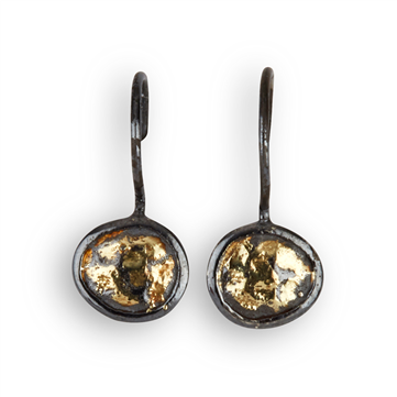 By Birdie Amalthea Mirror øreringe sort rhodineret sølv m.14kt