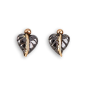 By Birdie Urban Leaf øreringe sort rhodineret sølv m.14 kt. guld