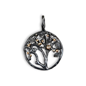 By Birdie Tree of Life Large vedhæng sort rhodineret sølv m.14kt. 0,05 ct brill