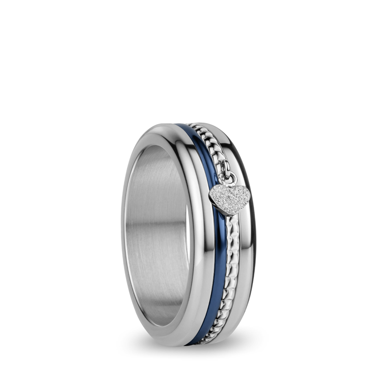 Bering Anniversary ring i poleret stål m. blå inderring fås str. 55-63 | Bering ure - Køb hos pindj.dk