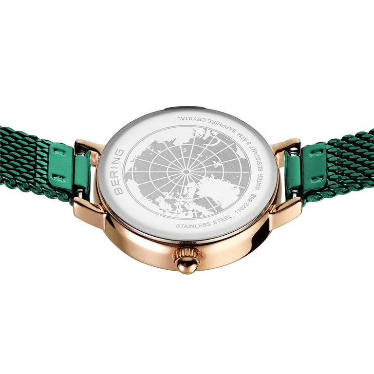 Bering Classic dameur rosa stål grøn mesh lænke 22mm safirglas lilla urskive | Bering - Køb hos pindj.dk