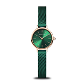 Bering Classic dameur rosa stål grøn mesh lænke 22mm safirglas lilla urskive