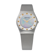 *Bering Classic stål, Mesh lænke, Safirglas og Swarovski, Perlemor