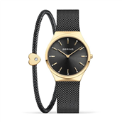 Bering Classic Gift Set dameur stål safirglas 3bar + armbånd m. charm (185mm)