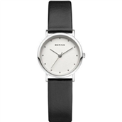 Bering Classic dameur stål sort læderrem 3bar 26mm
