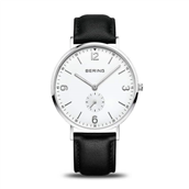 Bering Classic herreur stål sort læderrem hvid skive 40mm safirglas