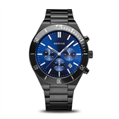 Bering Classic Kronograf herreur sort stål blå urskive safirglas 10ATM 43mm