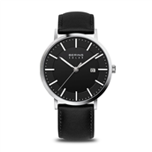 Bering Slim Solar herreur børstet sølv sort urskive safirglas 10ATM 39mm