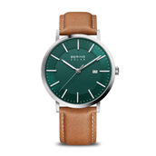 Bering Slim Solar herreur børstet sølv grøn urskive safirglas 10ATM 39mm