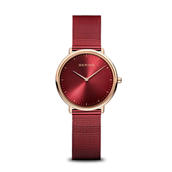 Bering Classic dameur rosa stål rød meshlænke 29mm safirglas 3ATM