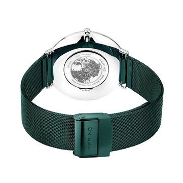 Bering Classic unisex ur, stål grøn meshlænke, 39 mm, safirglas, 3ATM