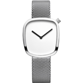 *Bering Classic dameur stål meshlænke hvid skive safirglas 34mm