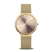 Bering Ultra Slim dameur stål gulddoublé meshlænke rosa skive 3bar 34mm