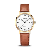 Bering Titanium dameur gulddoublé brun kalvelæderrem 34mm 5 bar