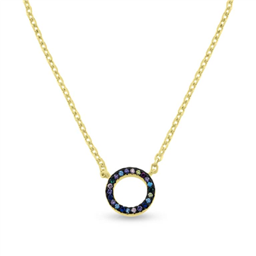 By Pind Colorful halskæde sølv forgyldt cirkel vedhæng med multi farvet zirkonia sten (40-50cm)