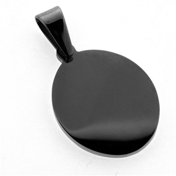Vedhæng ovalt sort stål med pats øsken  20x.26,7mm