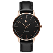 *MVMT Boulevard Santa stål rosegold sort læderrem 38mm mineralglas 3atm 