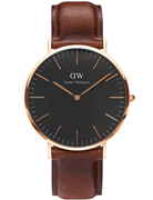 Daniel Wellington herreur Classic Black St Mawes, læderrem brun, stål rosaforgyldt, 40mm