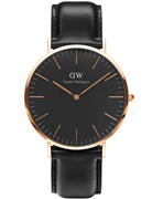 Daniel Wellington herreur Classic Black Sheffield, læderrem sort, stål rosaforgyldt, 40mm