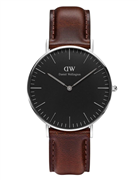 Daniel Wellington dameur Classic Black Bristol Ur 36 mm, læderrem mørkebrun, stål
