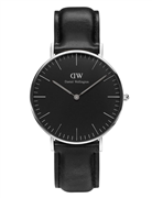 Daniel Wellington dameur Classic Black Sheffield, læderrem sort, stål, 36mm