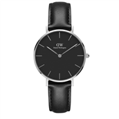 Daniel Wellington dameur Classic Petite Sheffield, 32 mm, sort skive, stål, sort læderrem  