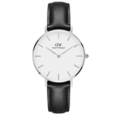 Daniel Wellington dameur Classic Petite Sheffield, 32 mm, hvid skive, stål, sort læderrem  