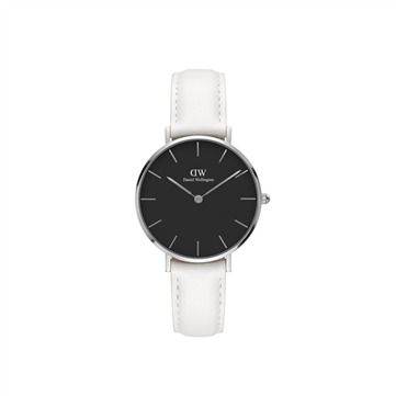 Daniel Wellington dameur Classic Petite Bondi 32mm sort skive stål hvid læderrem | Daniel Wellington ure - hos pindj.dk