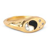 *ENAMEL Copenhagen Yin Yang ring sølv forgyldt m. agat, howlit og cz (str 50-57)