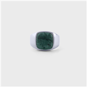 IX Studios Cushion Signet ring sølv med grøn marmorsten (str 48-66)