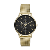 *Armani Exchange Cayde herreur stål gulddoublé meshlænke sort skive 42mm mineralglas 