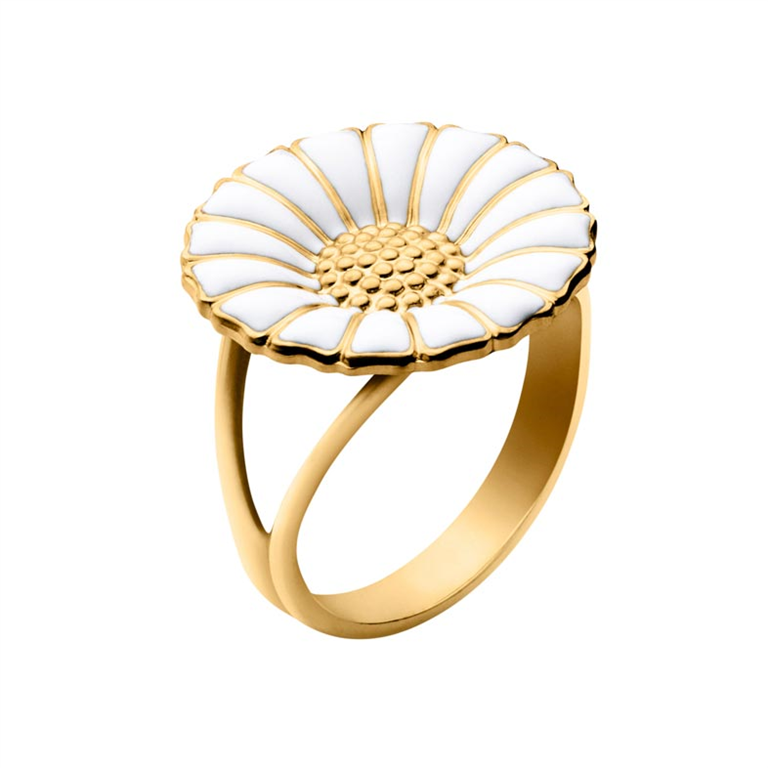 Georg Jensen Daisy marguerit ring hvid emalje 18mm sølvforgyldt | Georg Jensen Smykker Køb hos pindj.dk