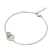 *Georg Jensen x Stine Goya Daisy armbånd sølv m. grøn og pink emalje 18 cm. 
