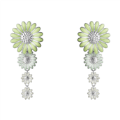 Georg Jensen x Stine Goya Daisy ørehængere sølv rhodineret m. grøn og hvid emalje (medium)