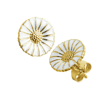 Georg Jensen Daisy ørestik hvid emalje 11mm sølv forgyldt