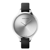 Georg Jensen CONCAVE, 39mm, sølvfarvet urskive, sort læderrem