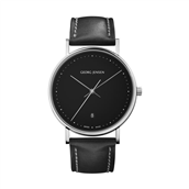Georg Jensen KOPPEL HK318, 38mm, kvarts, sort urskive, sort læderrem