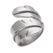 Heiring Feather ring stor sølv rhodineret str. 48-60