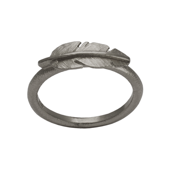 Heiring Feather ring oxyderet sølv mini fjer str. 48-62