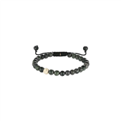 *Heiring Viro armbånd grønne jasper og 14kt guld coin på sort nylon snor (21cm)