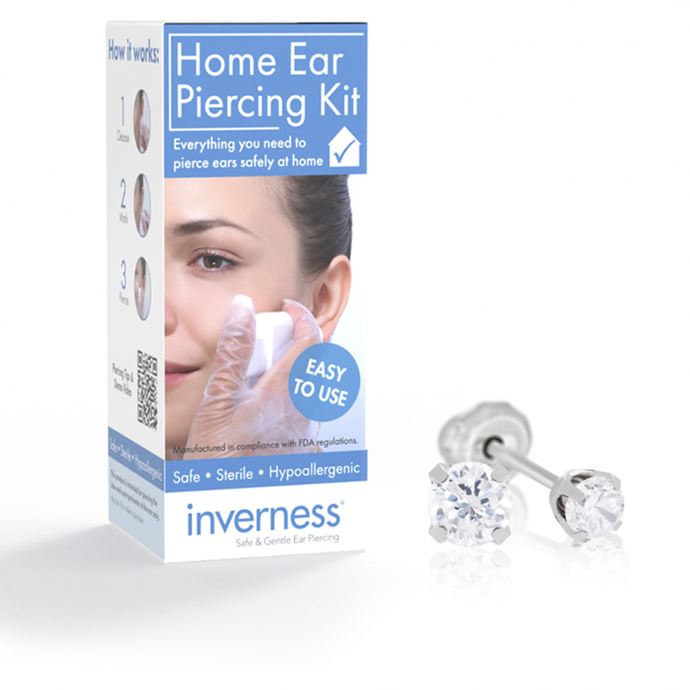 Inverness Home Ear Piercing Kit selv hul i ørene (komplet sæt kugle 3 mm zirkonia) | Inverness - Køb hos pindj.dk