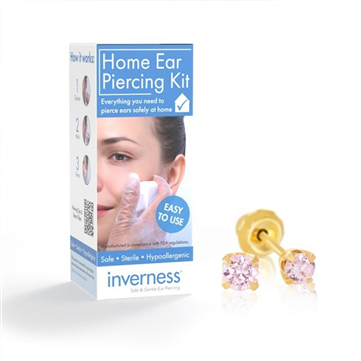 Inverness Home Ear Piercing Kit - Lav selv hul i ørene (komplet sæt kugle 3 mm forgyldt pink ice)