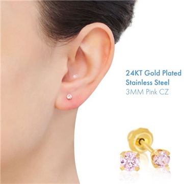 Inverness Home Ear Piercing Kit - Lav selv hul i ørene (komplet sæt kugle 3 mm forgyldt pink ice)