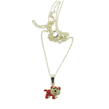 Bella & Valdemar by Pind halskæde med lyserød hund sølv 